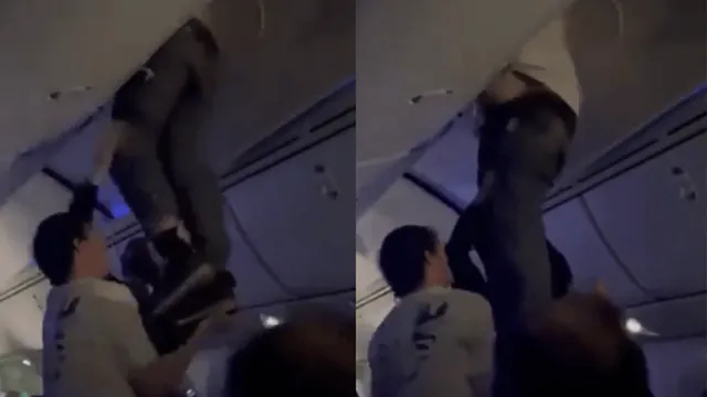 passenger-gets-stuck-in-overhead-bin-as-flight-experiences-heavy-turbulence-viral-video